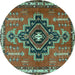 Round Machine Washable Persian Turquoise Traditional Area Rugs, wshtr2927turq