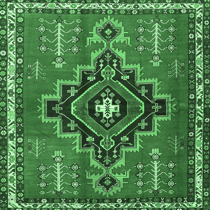 Square Machine Washable Persian Emerald Green Traditional Area Rugs, wshtr2927emgrn