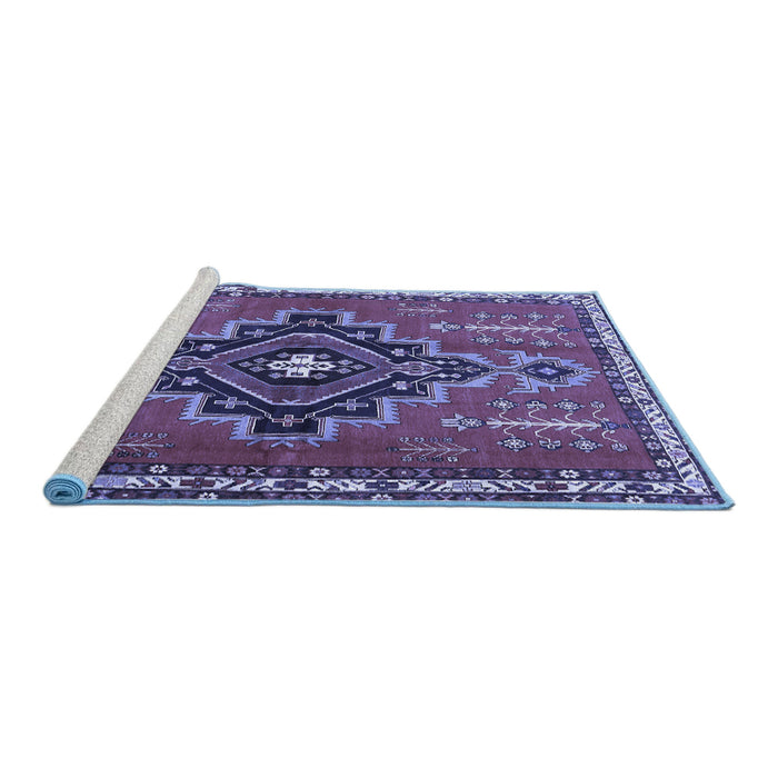 Sideview of Machine Washable Persian Blue Traditional Rug, wshtr2927blu
