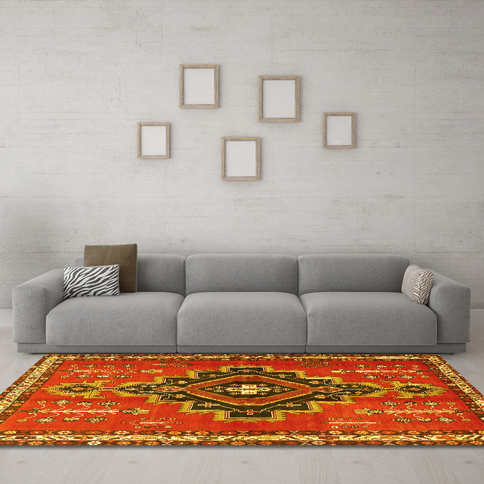 Machine Washable Persian Yellow Traditional Rug in a Living Room, wshtr2927yw