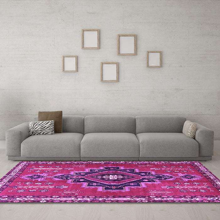 Machine Washable Persian Purple Traditional Area Rugs in a Living Room, wshtr2927pur