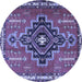 Round Machine Washable Persian Blue Traditional Rug, wshtr2927blu