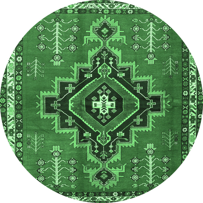 Round Persian Emerald Green Traditional Rug, tr2927emgrn