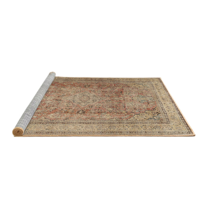 Sideview of Machine Washable Traditional Gold Brown Rug, wshtr2928