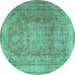 Round Machine Washable Persian Turquoise Traditional Area Rugs, wshtr2928turq