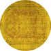 Round Persian Yellow Traditional Rug, tr2928yw