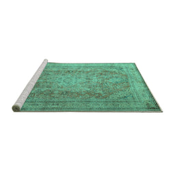 Sideview of Machine Washable Persian Turquoise Traditional Area Rugs, wshtr2928turq
