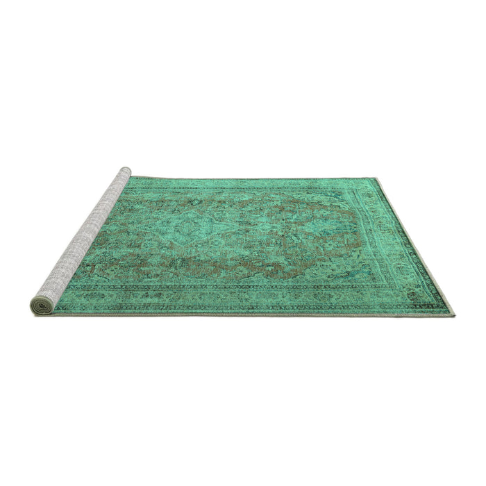 Sideview of Machine Washable Persian Turquoise Traditional Area Rugs, wshtr2928turq