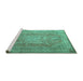 Sideview of Machine Washable Persian Turquoise Traditional Area Rugs, wshtr2928turq