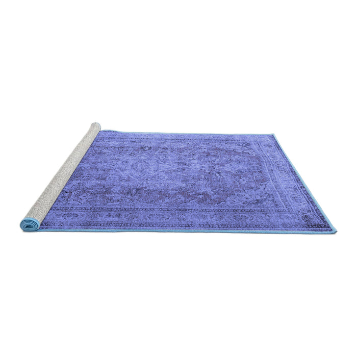 Sideview of Machine Washable Persian Blue Traditional Rug, wshtr2928blu