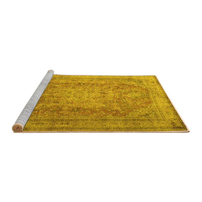 Sideview of Machine Washable Persian Yellow Traditional Rug, wshtr2928yw