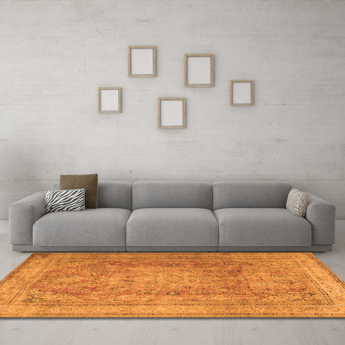 Machine Washable Persian Orange Traditional Area Rugs in a Living Room, wshtr2928org