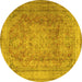 Round Machine Washable Persian Yellow Traditional Rug, wshtr2928yw