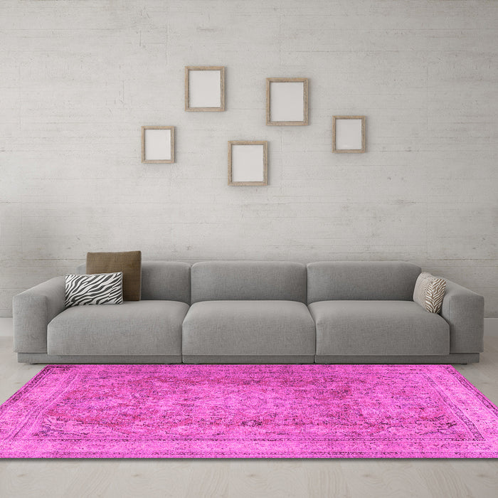 Machine Washable Persian Pink Traditional Rug in a Living Room, wshtr2928pnk