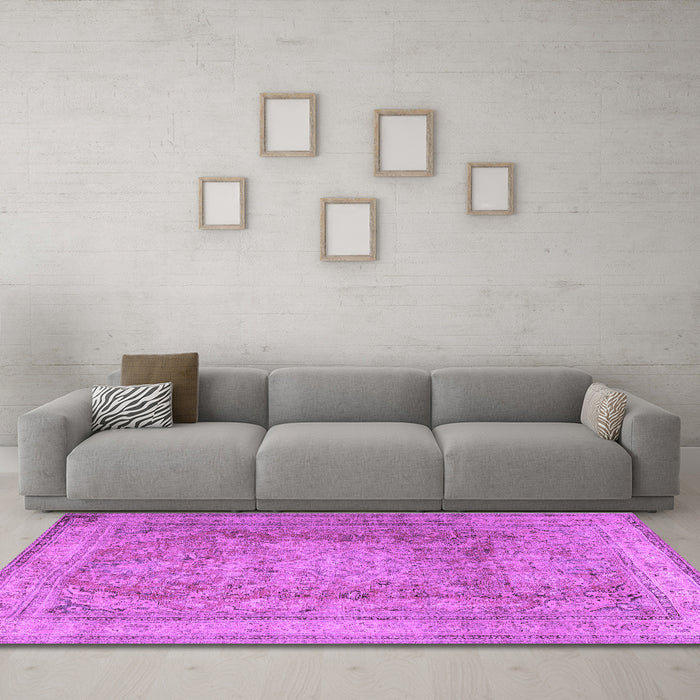 Machine Washable Persian Purple Traditional Area Rugs in a Living Room, wshtr2928pur