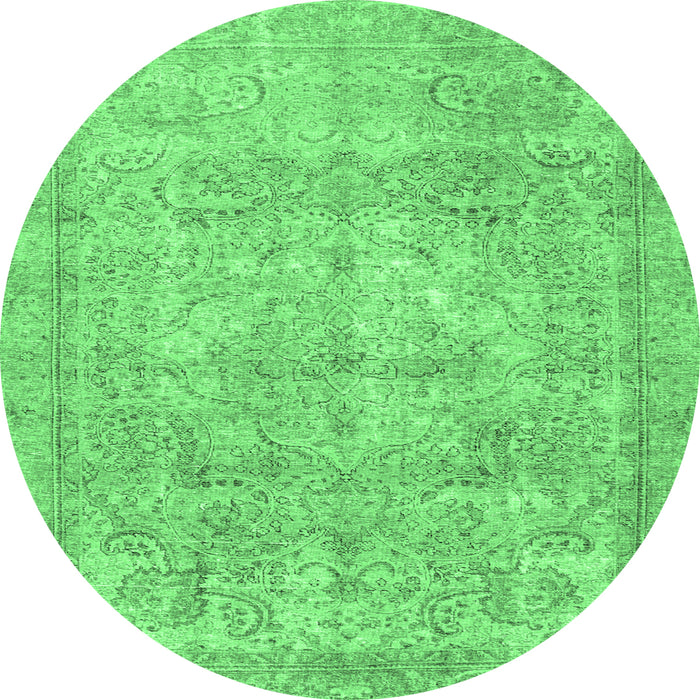 Round Machine Washable Persian Emerald Green Traditional Area Rugs, wshtr2929emgrn