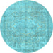 Round Machine Washable Persian Light Blue Traditional Rug, wshtr2929lblu