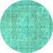 Round Machine Washable Persian Turquoise Traditional Area Rugs, wshtr2929turq