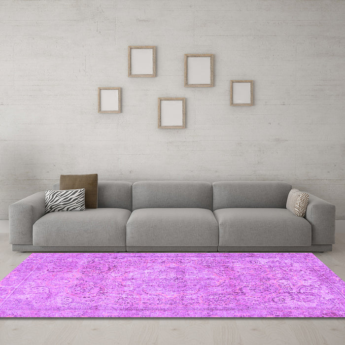Machine Washable Persian Purple Traditional Area Rugs in a Living Room, wshtr2929pur