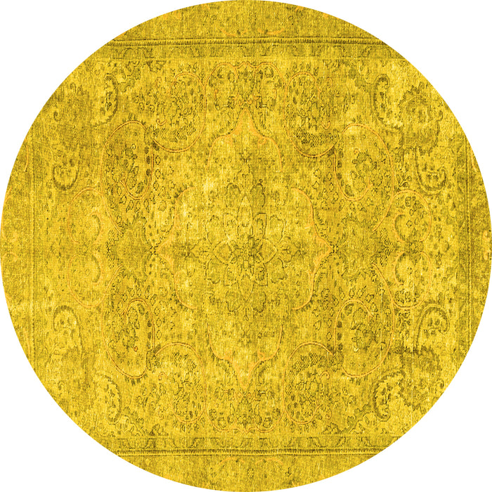 Round Machine Washable Persian Yellow Traditional Rug, wshtr2929yw