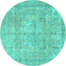 Round Persian Turquoise Traditional Rug, tr2929turq