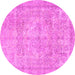 Round Machine Washable Persian Pink Traditional Rug, wshtr2929pnk