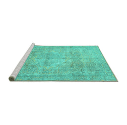Sideview of Machine Washable Persian Turquoise Traditional Area Rugs, wshtr2929turq