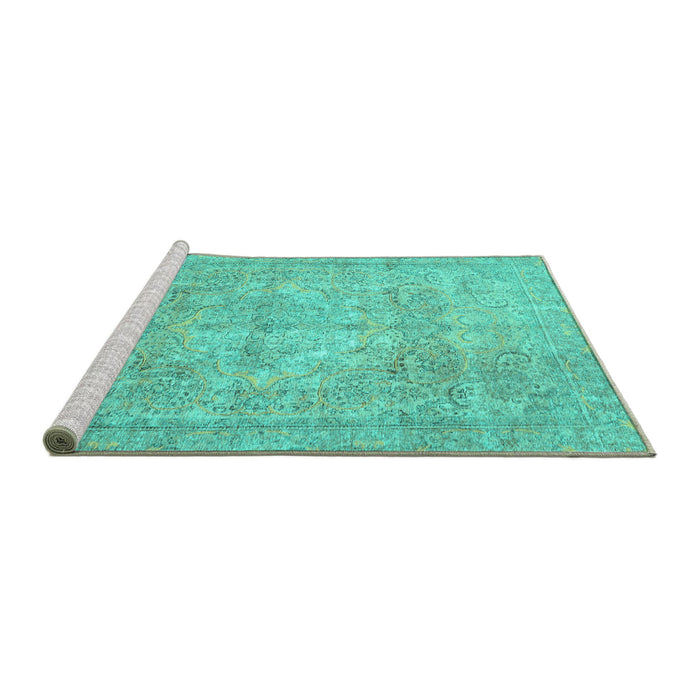 Sideview of Machine Washable Persian Turquoise Traditional Area Rugs, wshtr2929turq