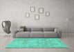 Machine Washable Persian Turquoise Traditional Area Rugs in a Living Room,, wshtr2929turq