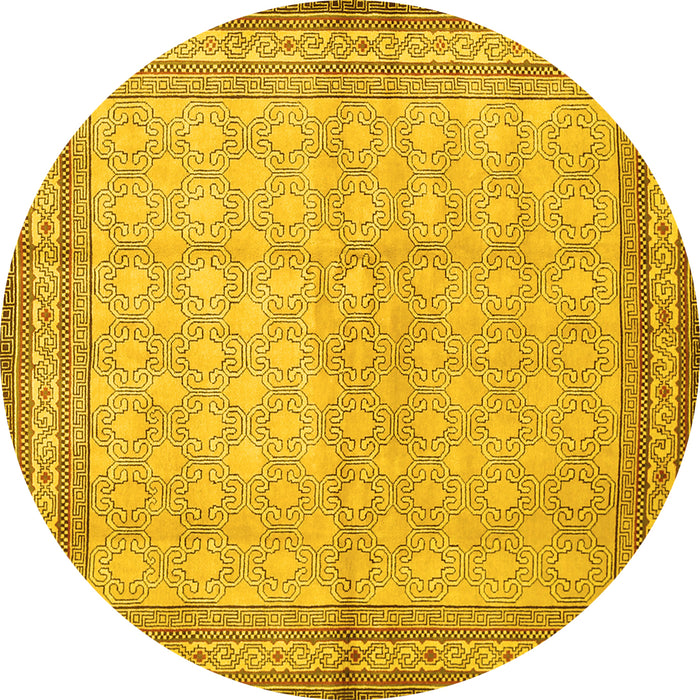 Round Persian Yellow Traditional Rug, tr292yw