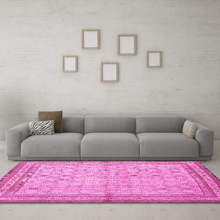 Machine Washable Persian Pink Traditional Rug in a Living Room, wshtr292pnk