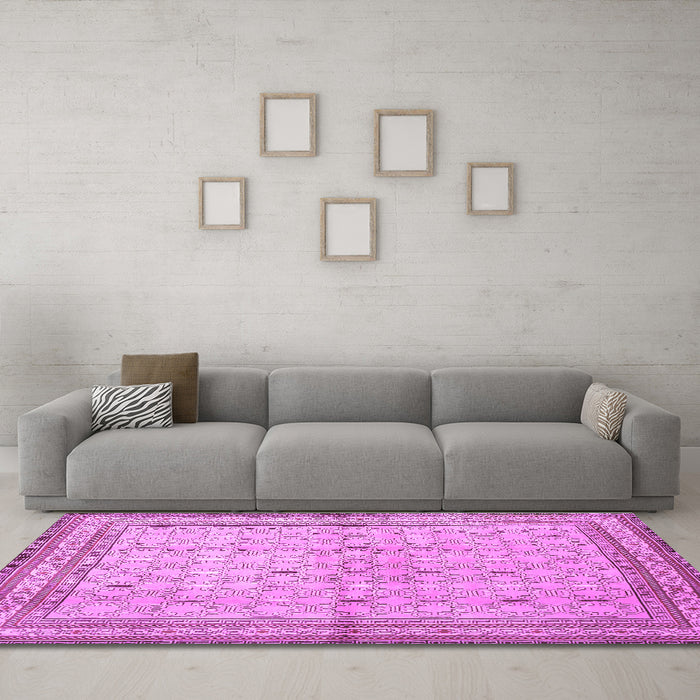 Machine Washable Persian Purple Traditional Area Rugs in a Living Room, wshtr292pur