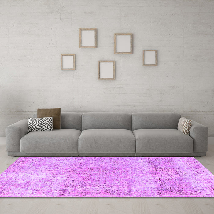 Machine Washable Persian Purple Traditional Area Rugs in a Living Room, wshtr2930pur