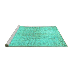 Sideview of Machine Washable Persian Turquoise Traditional Area Rugs, wshtr2930turq