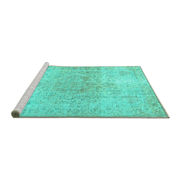 Sideview of Machine Washable Persian Turquoise Traditional Area Rugs, wshtr2930turq