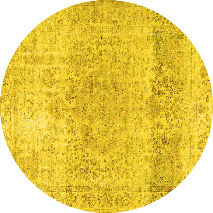Round Machine Washable Persian Yellow Traditional Rug, wshtr2930yw