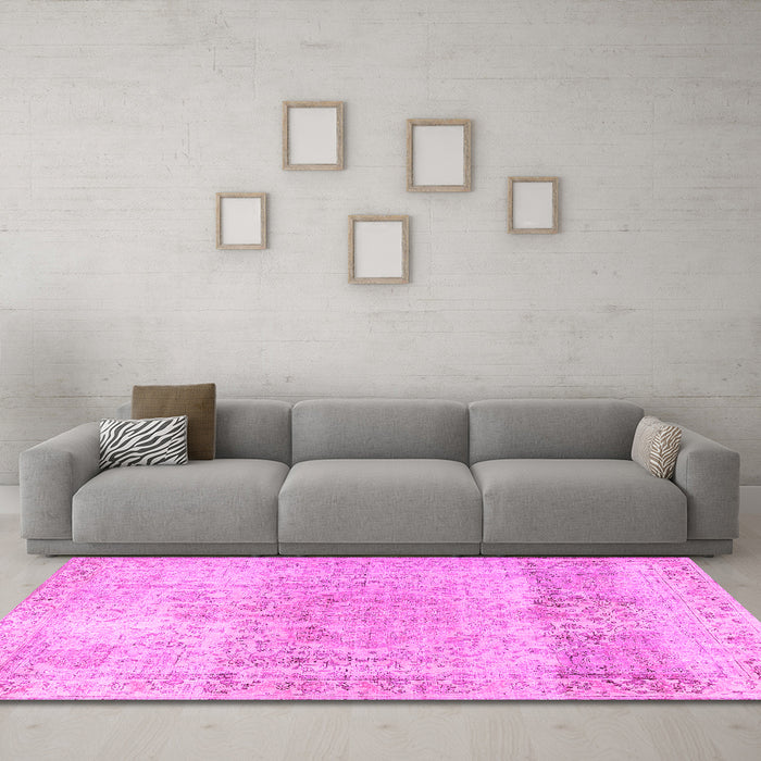 Machine Washable Persian Pink Traditional Rug in a Living Room, wshtr2930pnk
