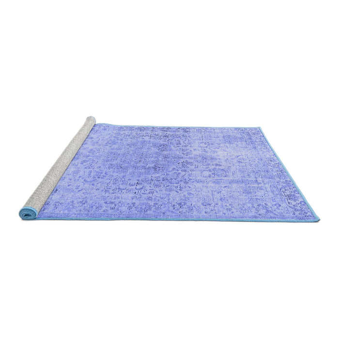 Sideview of Machine Washable Persian Blue Traditional Rug, wshtr2930blu