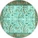 Round Machine Washable Animal Turquoise Traditional Area Rugs, wshtr2931turq