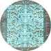 Round Machine Washable Animal Light Blue Traditional Rug, wshtr2931lblu