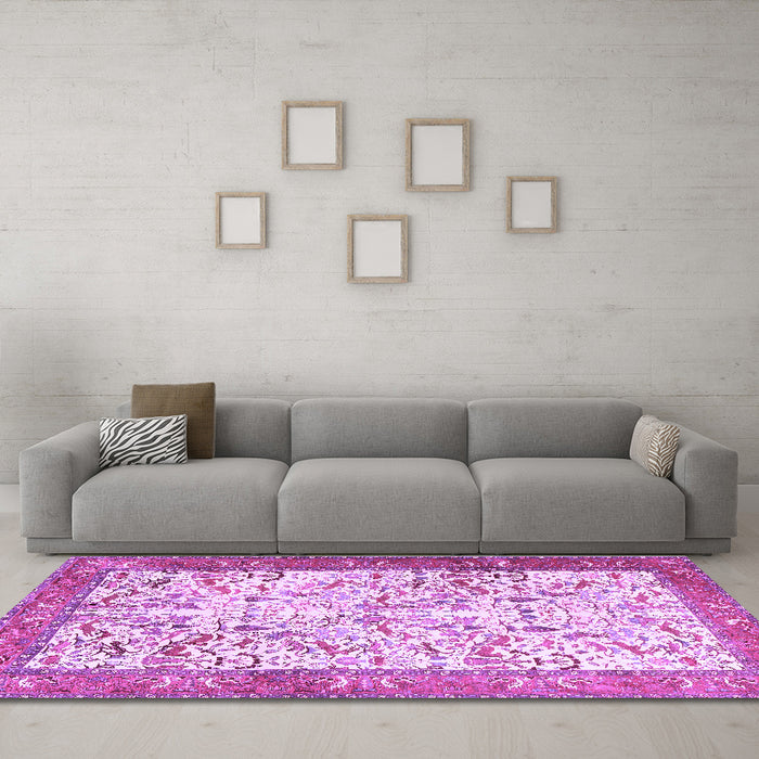Machine Washable Animal Purple Traditional Area Rugs in a Living Room, wshtr2931pur