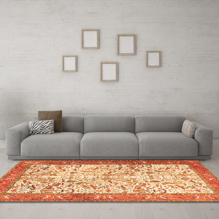 Machine Washable Animal Orange Traditional Area Rugs in a Living Room, wshtr2931org