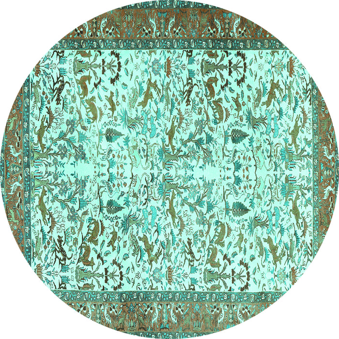 Round Animal Turquoise Traditional Rug, tr2931turq