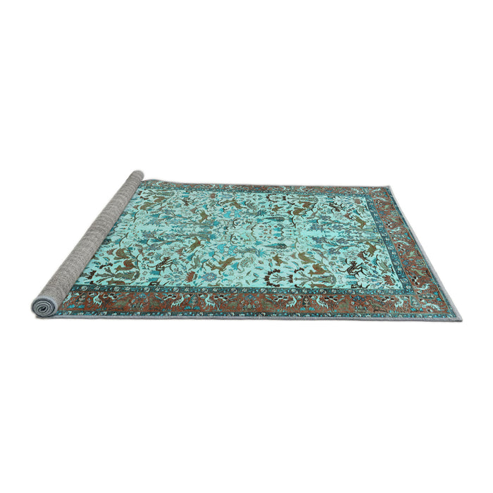 Sideview of Machine Washable Animal Light Blue Traditional Rug, wshtr2931lblu