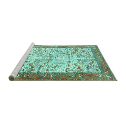 Sideview of Machine Washable Animal Turquoise Traditional Area Rugs, wshtr2931turq