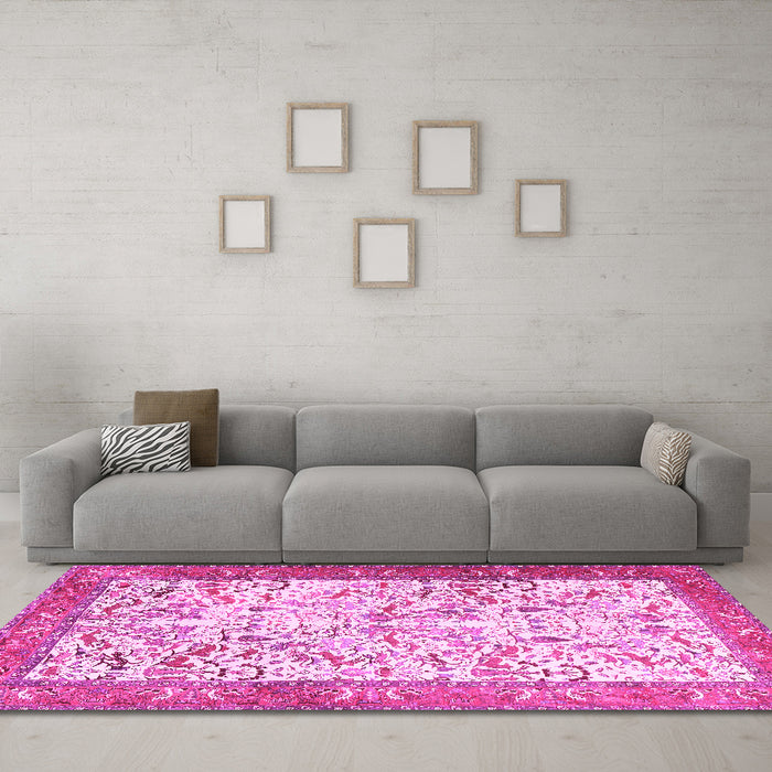 Machine Washable Animal Pink Traditional Rug in a Living Room, wshtr2931pnk