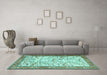 Machine Washable Animal Turquoise Traditional Area Rugs in a Living Room,, wshtr2931turq