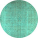 Round Machine Washable Persian Turquoise Traditional Area Rugs, wshtr2932turq