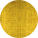 Round Machine Washable Persian Yellow Traditional Rug, wshtr2932yw