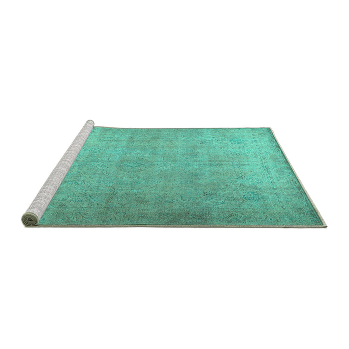 Sideview of Machine Washable Persian Turquoise Traditional Area Rugs, wshtr2932turq